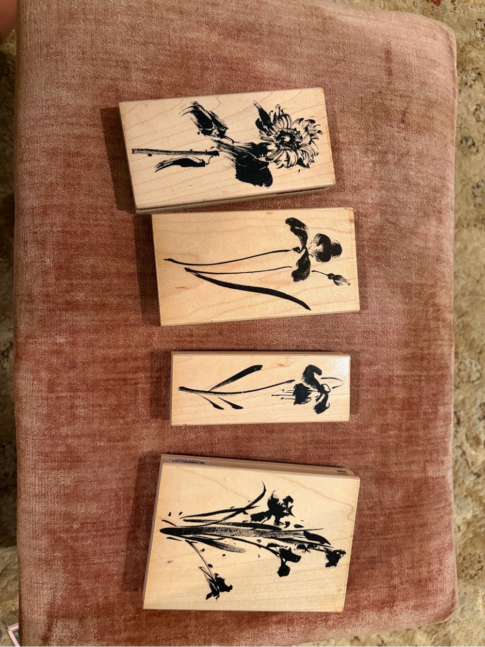 New Penny Black Wooden Floral Stamp Set - Black Ink Design on Natural Wood 4